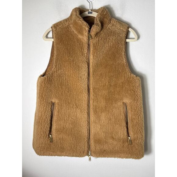 J. Crew Jackets & Blazers - J.Crew Camel Fleece Zip Up Vest Sz S
